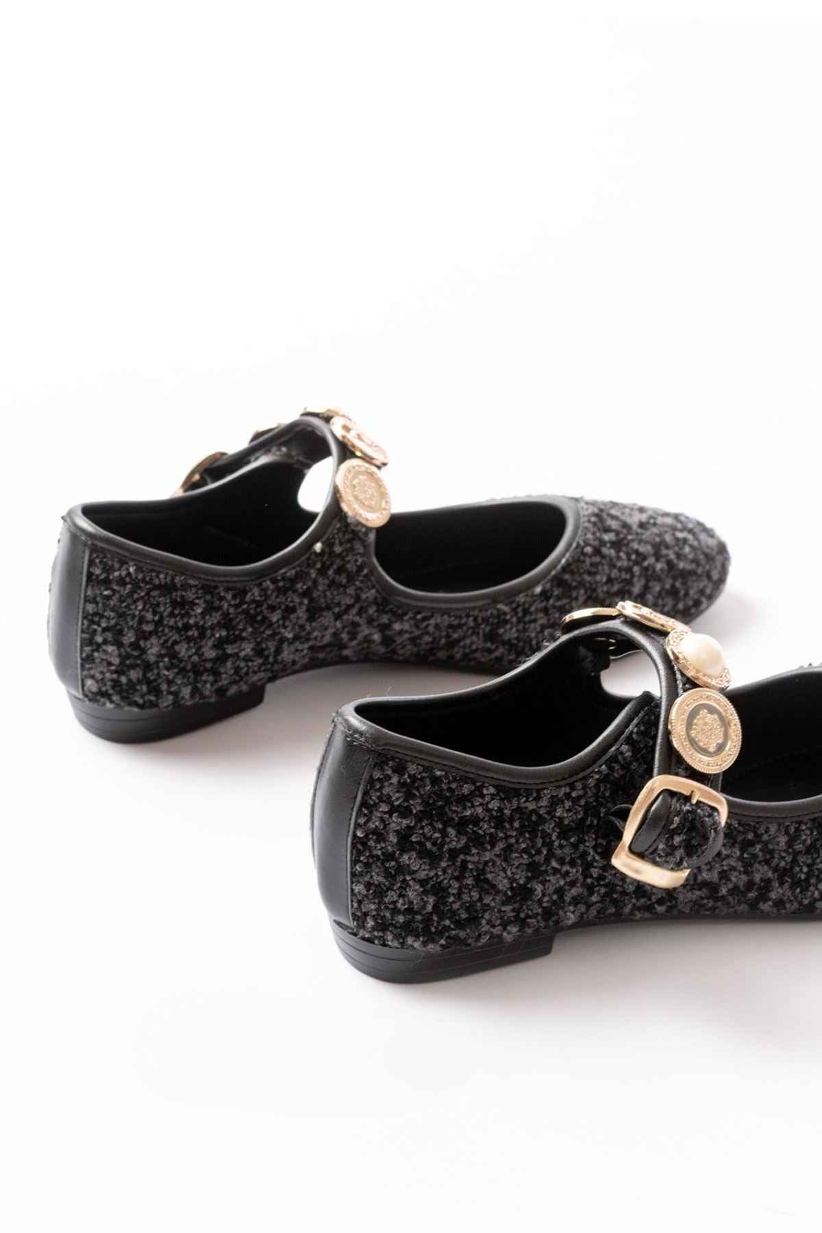 Ayakkabı Aşkı Inf-6363 Siyah Havlu Desenli Baret Tokalı Günlük Bayan Ayakkabı