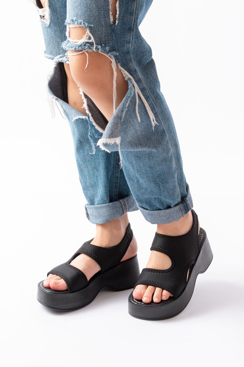 Ayakkabı Aşkı Siyah Dalgıç Günlük Dolgu Topuk Kadın Sandalet