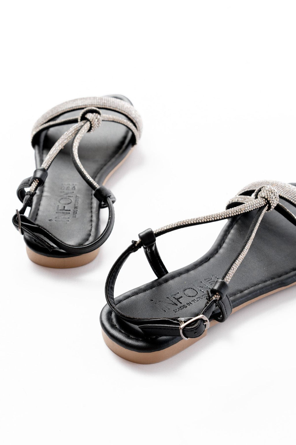 Ayakkabı Aşkı Siyah Gümüş Taşlı Günlük Kadın Sandalet
