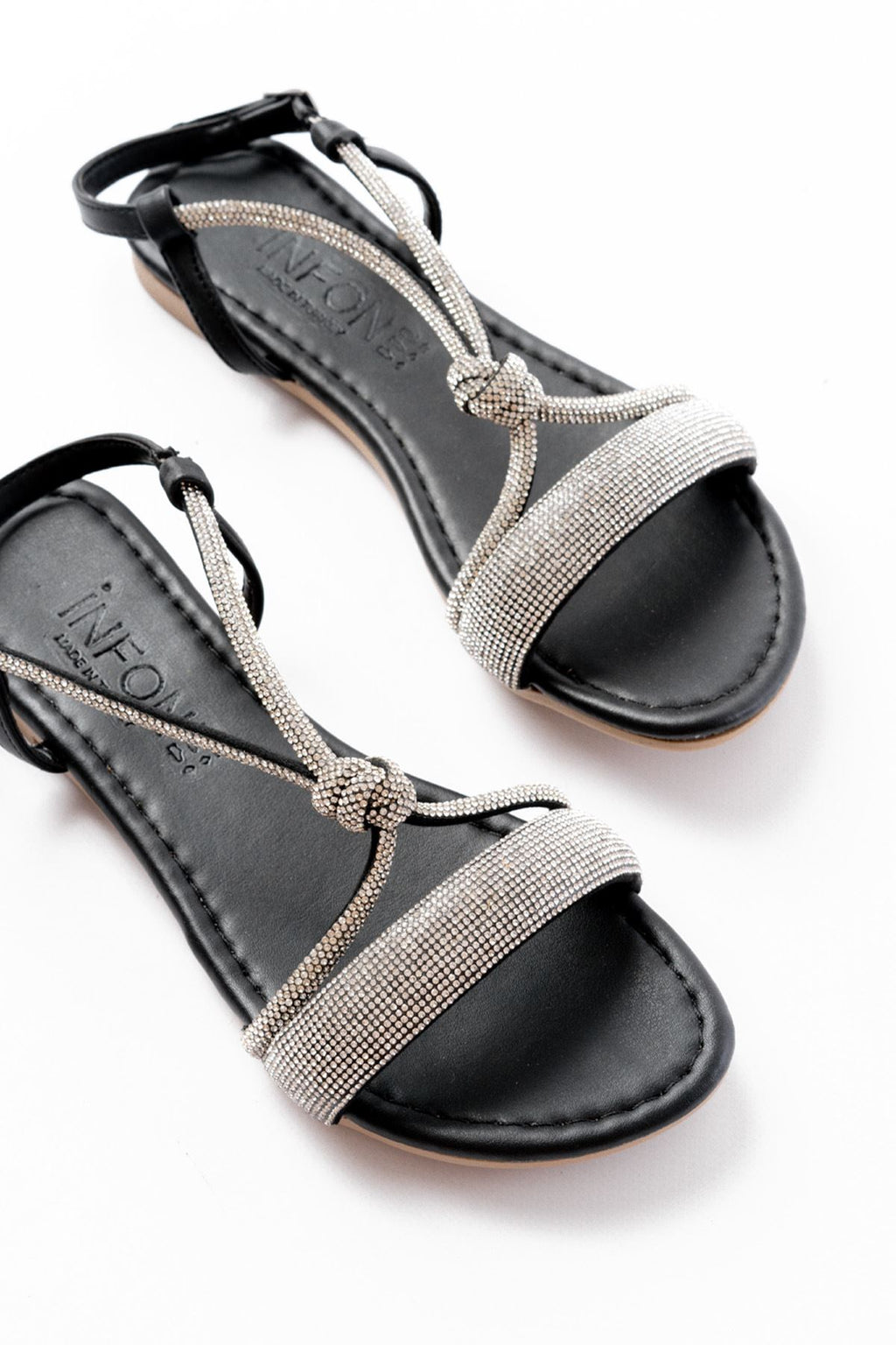 Ayakkabı Aşkı Siyah Gümüş Taşlı Günlük Kadın Sandalet