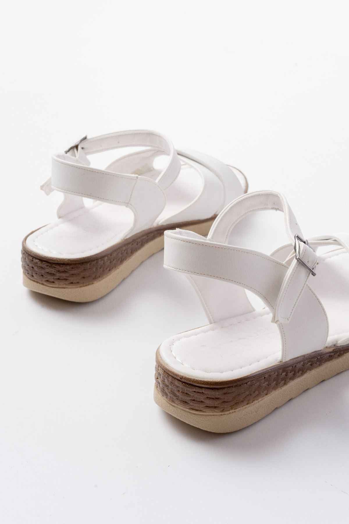Ayakkabı Aşkı 692-564 Beyaz Ortopedik Taban Çapraz Tokalı Kadın Sandalet