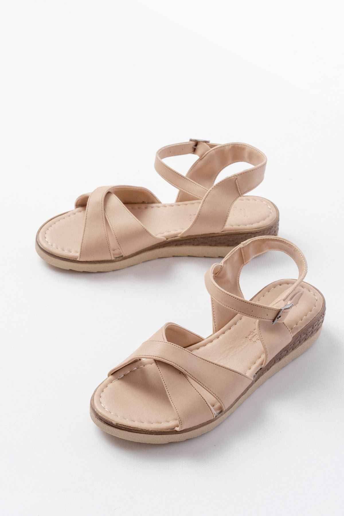 Ayakkabı Aşkı 692-564 Nut Ortopedik Taban Çapraz Tokalı Kadın Sandalet