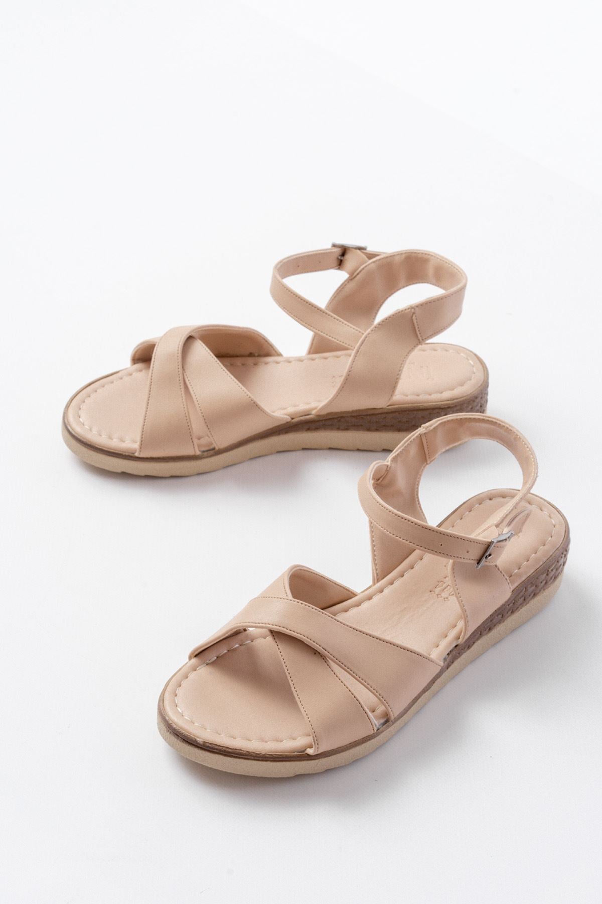 Ayakkabı Aşkı Nut Ortopedik Taban Çapraz Tokalı Kadın Sandalet - Ayakkabı Aşkı