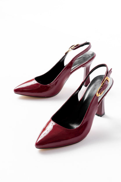Ayakkabı Aşkı 719 Bordo Rugan Sivri Burunlu Toka Detaylı Topuklu Kadın Ayakkabı