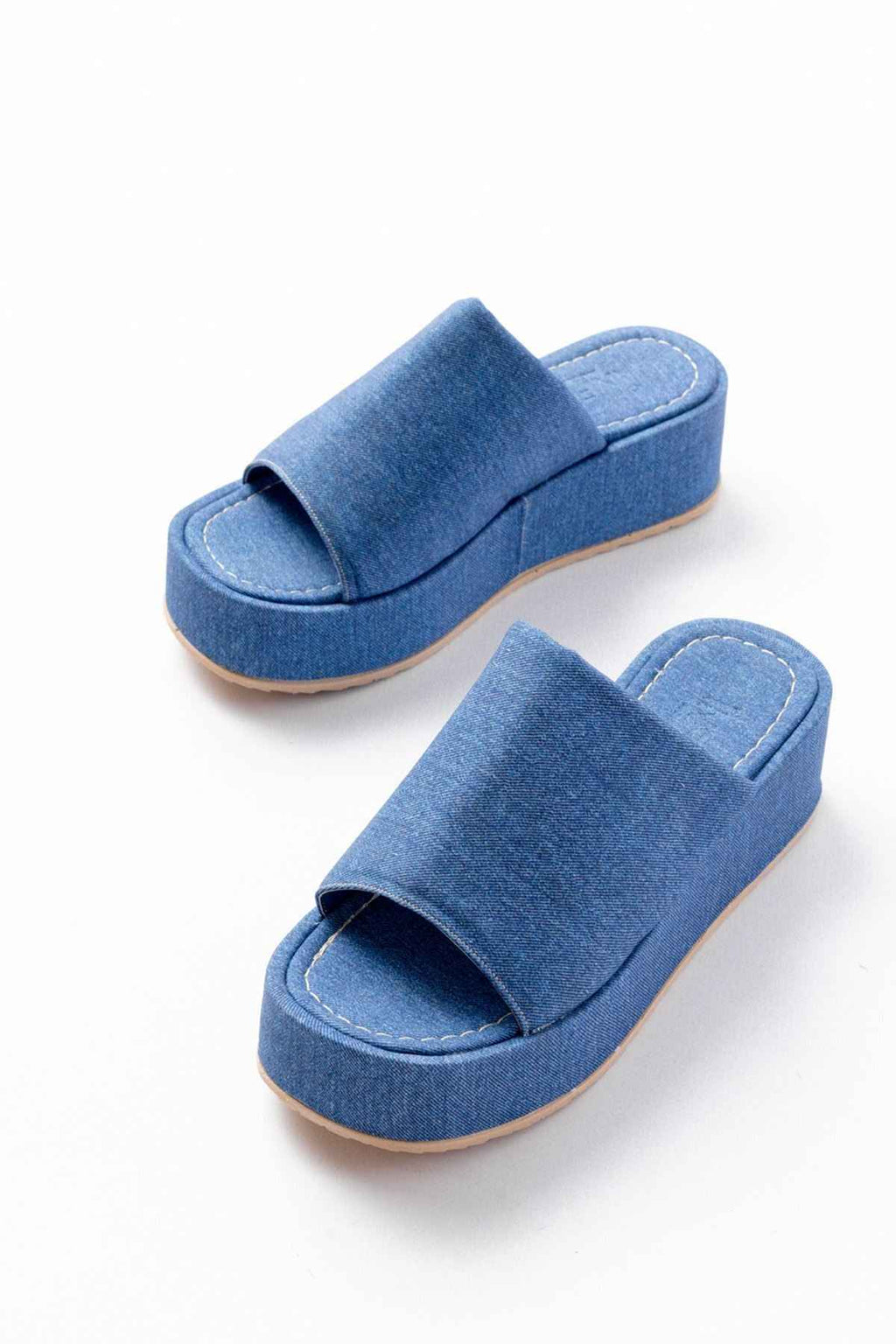 Ayakkabı Aşkı 861-1011 Açık Kot Geniş Bantlı Dolgu Kadın Terlik