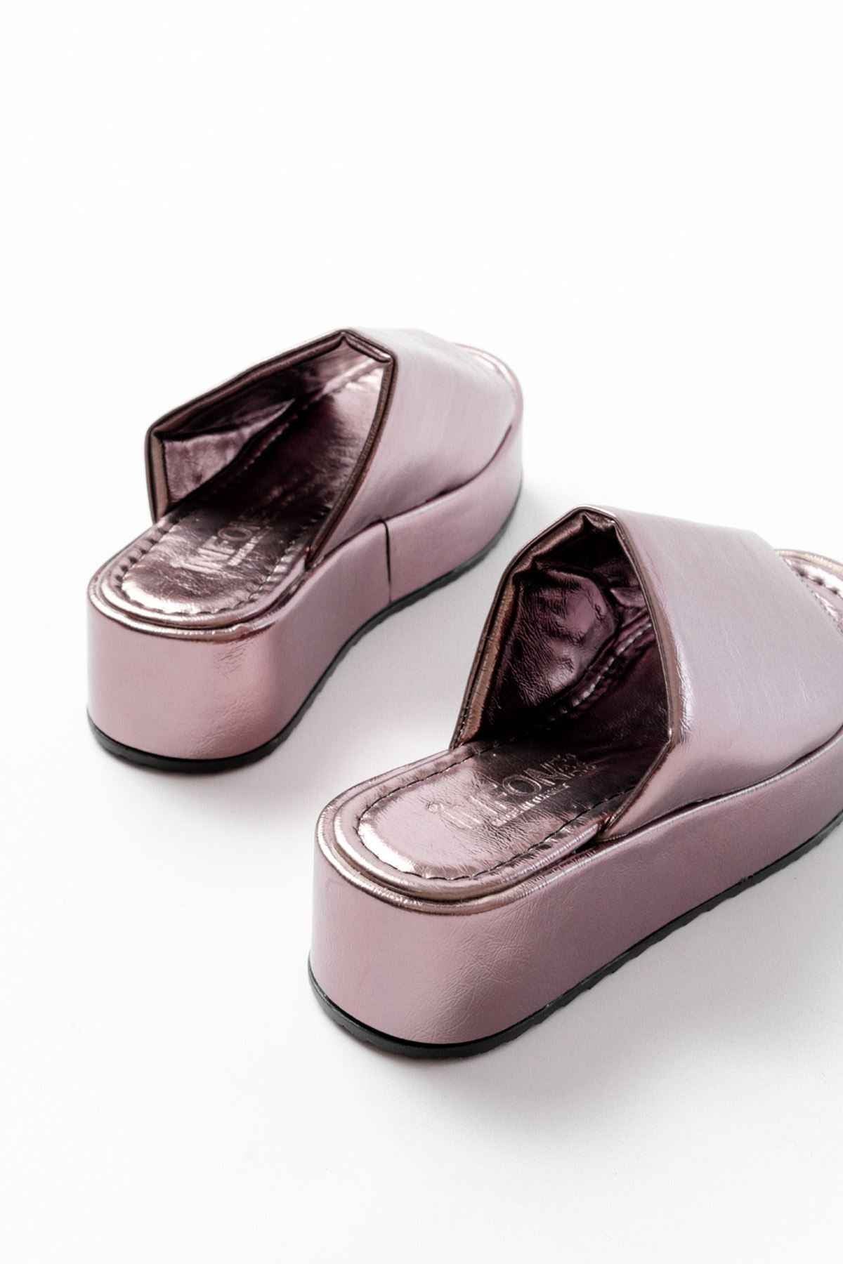 Ayakkabı Aşkı 861-1011 Rose Cam Kırığı Geniş Bantlı Dolgu Kadın Terlik