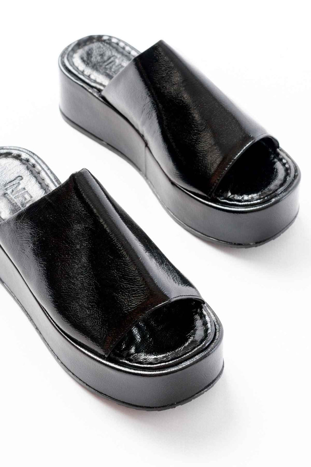 Ayakkabı Aşkı 861-1011 Siyah Cam Kırığı Geniş Bantlı Dolgu Kadın Terlik