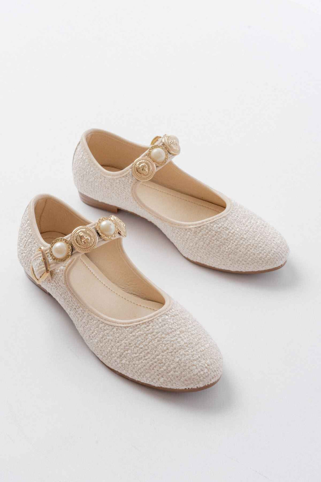 Ayakkabı Aşkı Inf-6363 Bej Havlu Desenli Baret Tokalı Günlük Bayan Ayakkabı