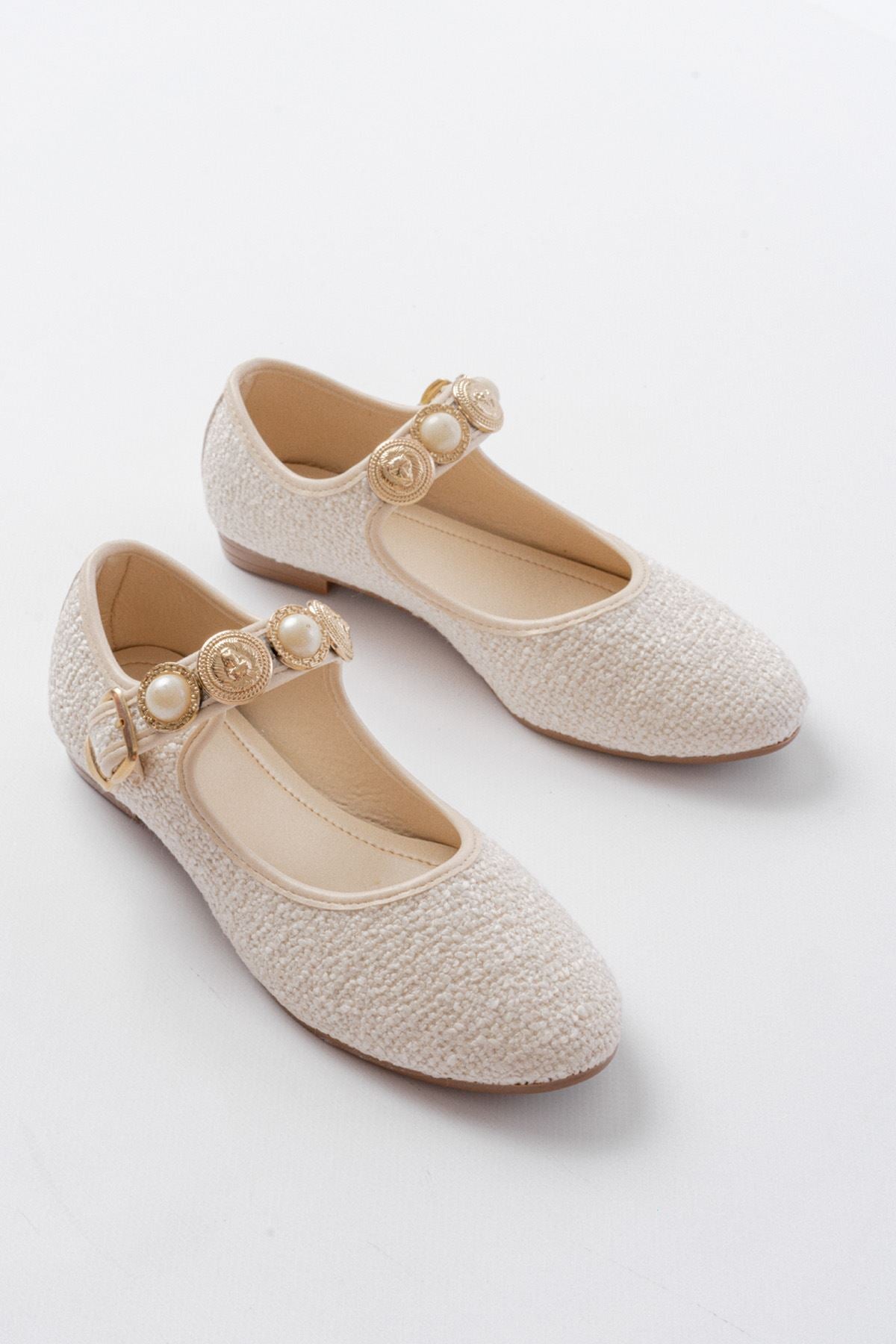 Ayakkabı Aşkı İNF-6363 Bej Havlu Desenli Baret Tokalı Günlük Bayan Ayakkabı