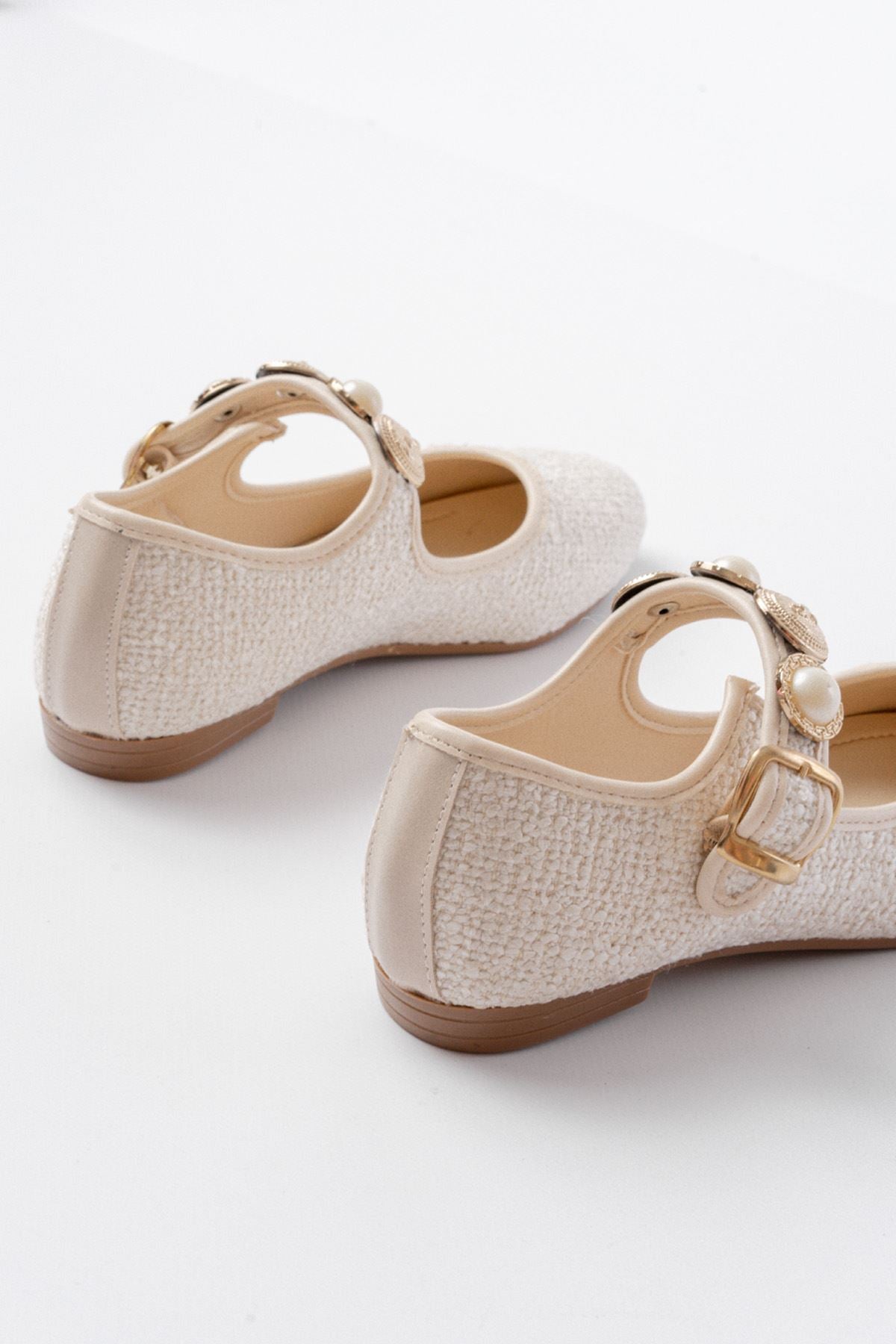 Ayakkabı Aşkı İNF-6363 Bej Havlu Desenli Baret Tokalı Günlük Bayan Ayakkabı - Ayakkabı Aşkı