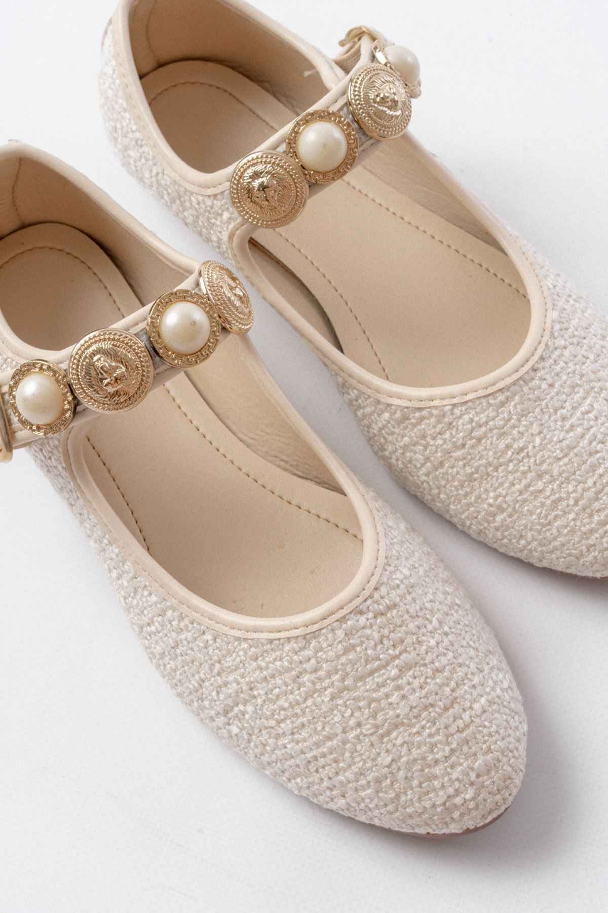 Ayakkabı Aşkı Inf-6363 Bej Havlu Desenli Baret Tokalı Günlük Bayan Ayakkabı