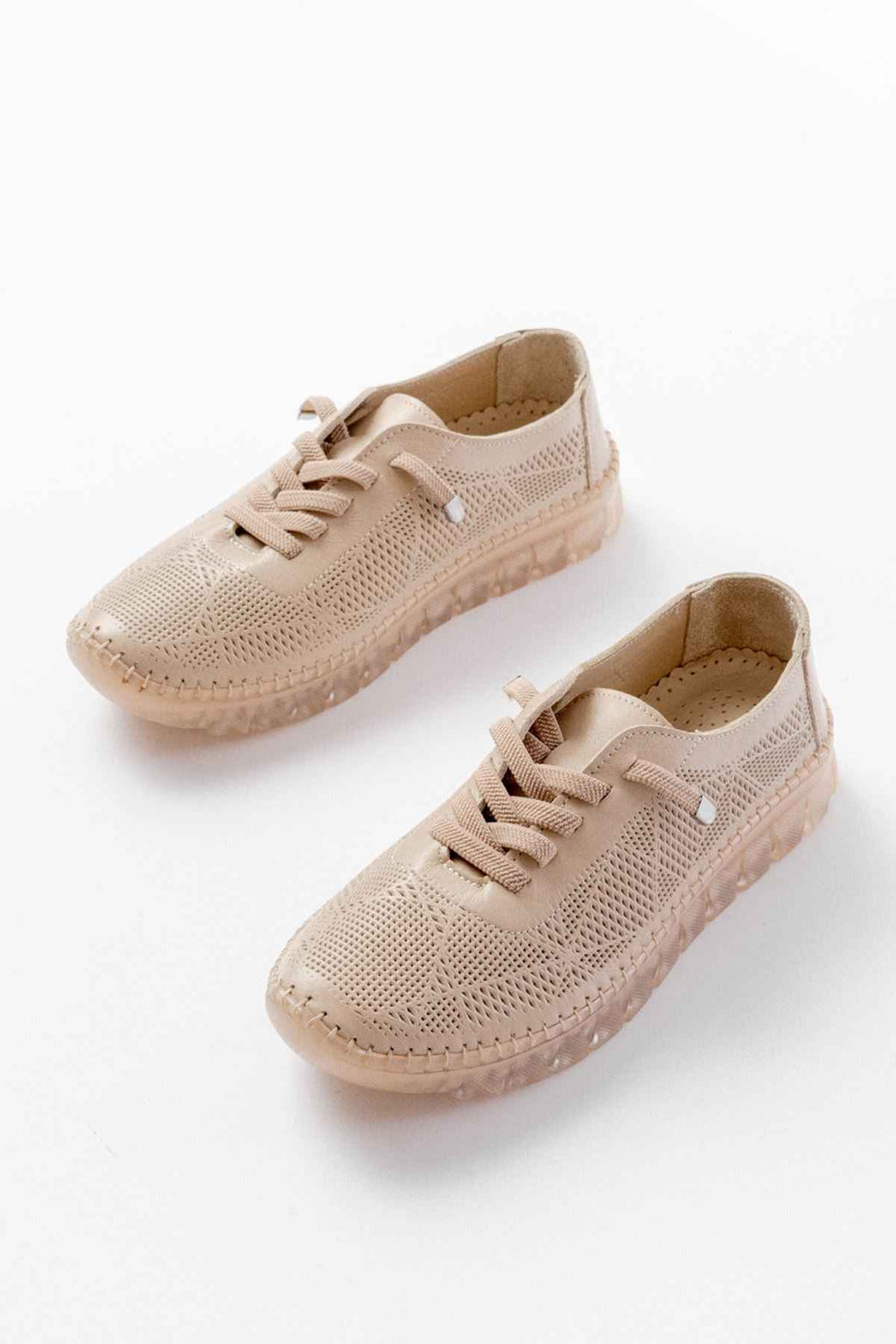 Ayakkabı Aşkı S-365  Bej Desenli Hakiki Deri Şeffaf Taban Kadın Spor Ayakkabı