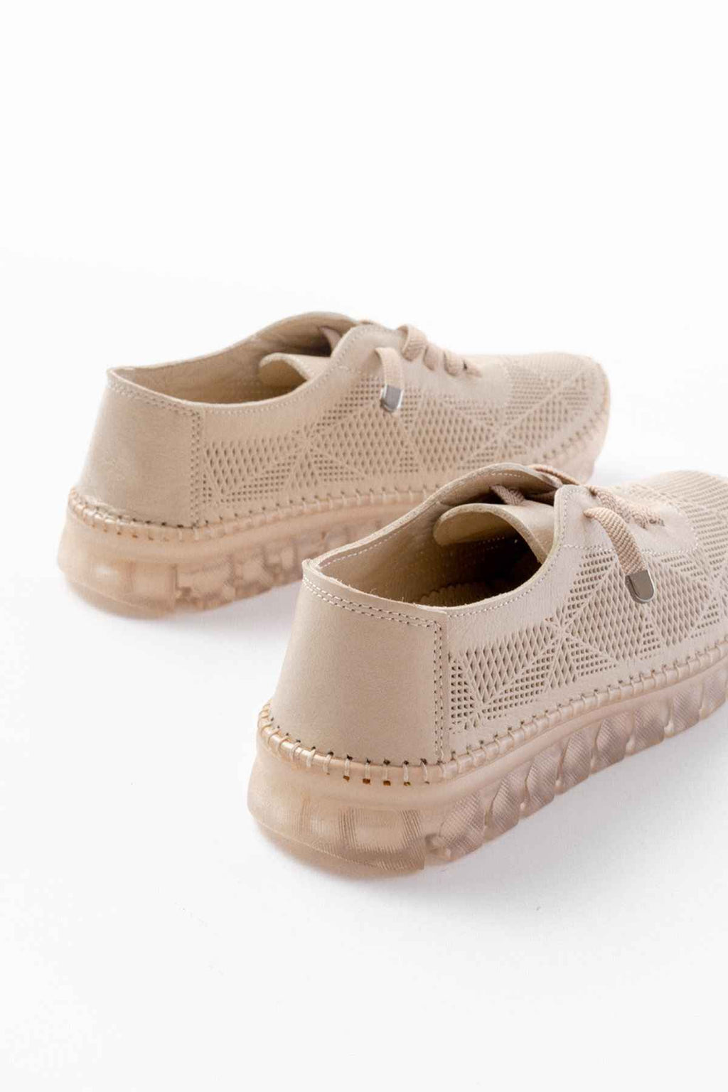 Ayakkabı Aşkı S-365  Bej Desenli Hakiki Deri Şeffaf Taban Kadın Spor Ayakkabı