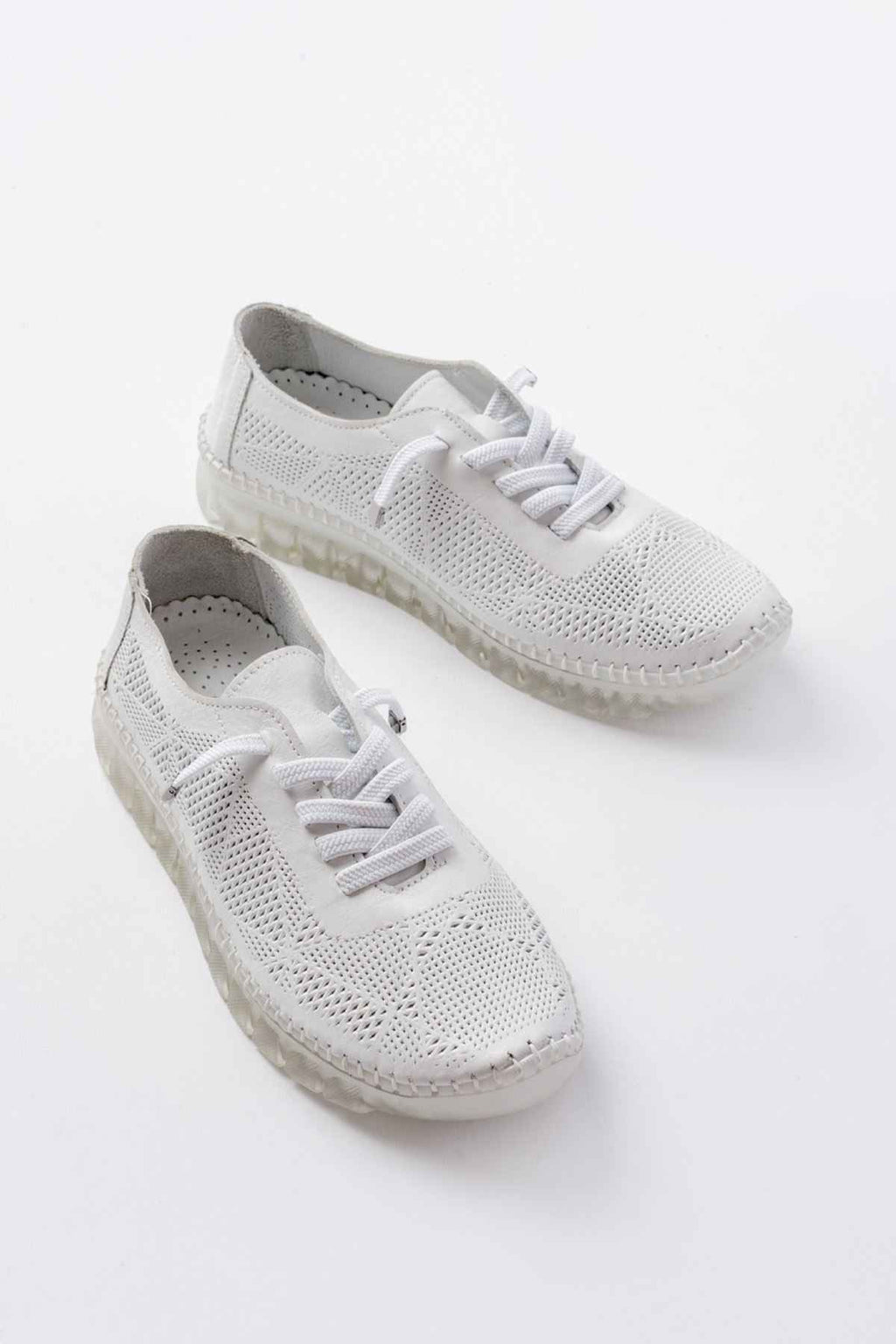 Ayakkabı Aşkı S-365  Beyaz Desenli Hakiki Deri Şeffaf Taban Kadın Spor Ayakkabı