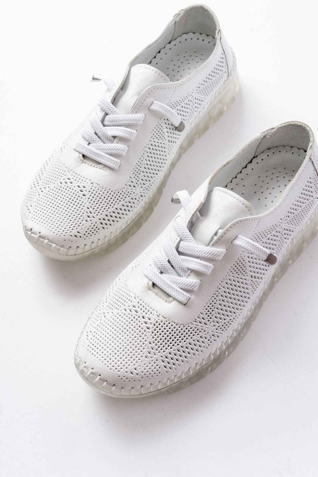 Ayakkabı Aşkı Beyaz Desenli Hakiki Deri Şeffaf Taban Kadın Spor Ayakkabı