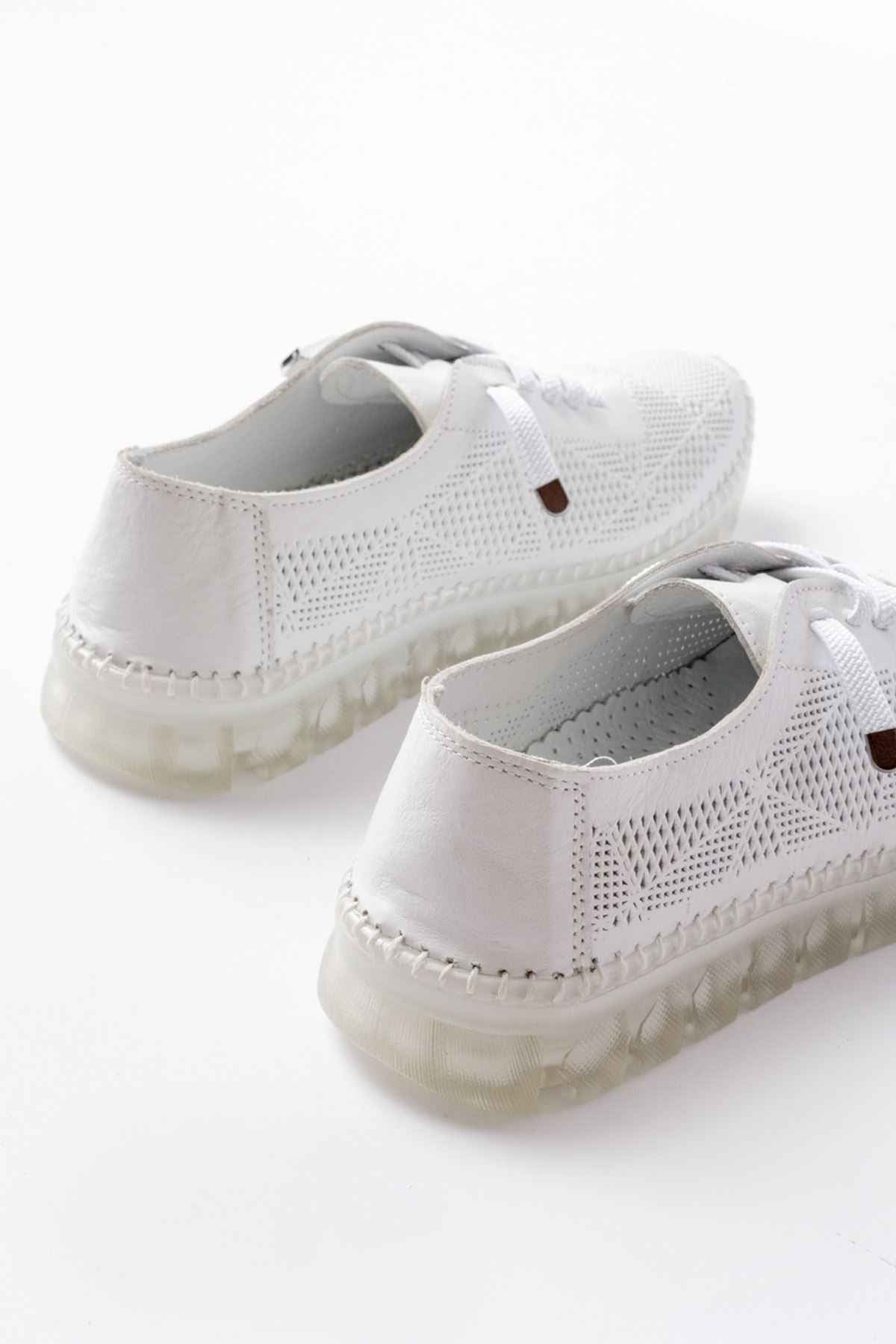 Ayakkabı Aşkı S-365  Beyaz Desenli Hakiki Deri Şeffaf Taban Kadın Spor Ayakkabı