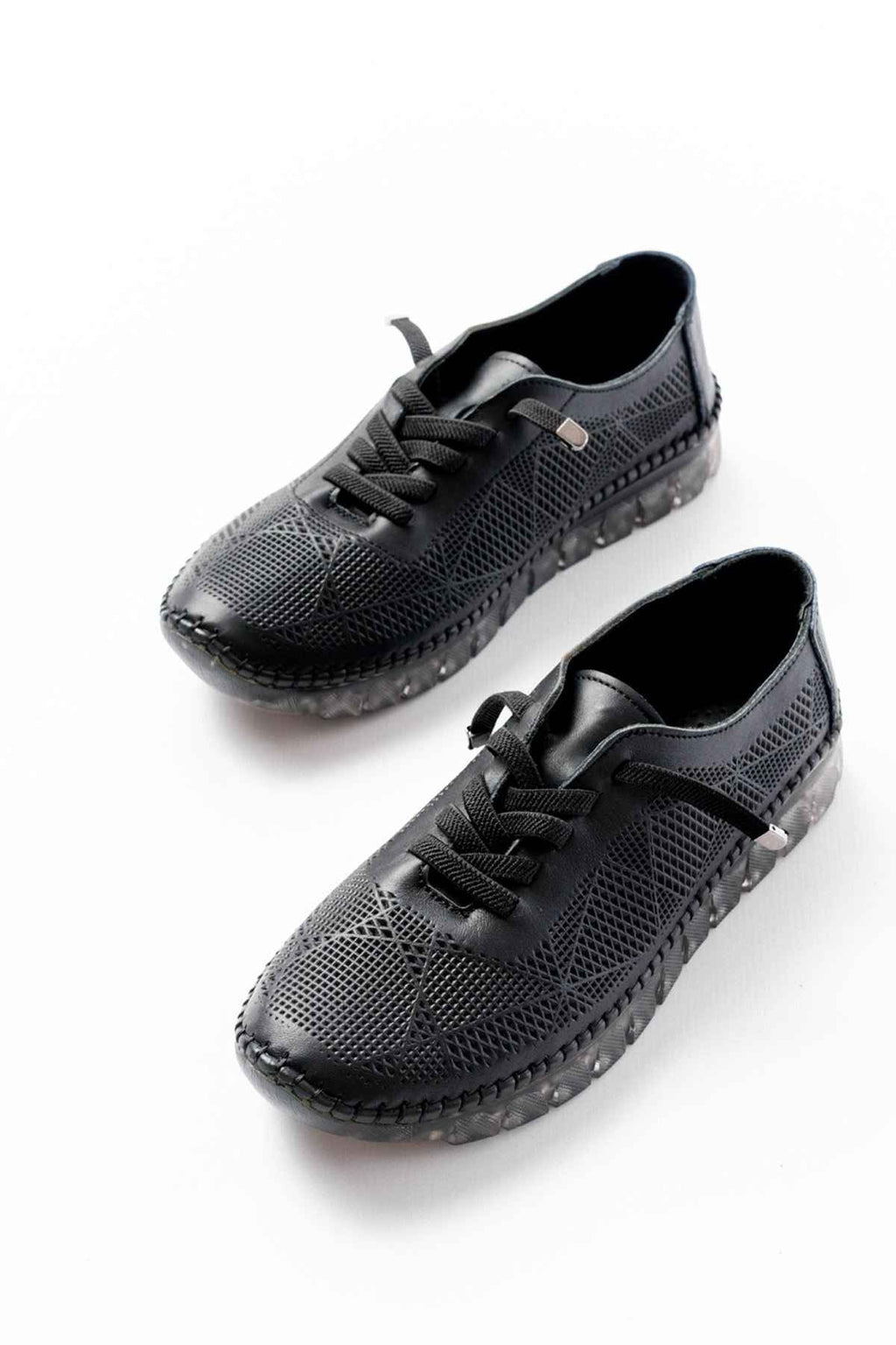 Ayakkabı Aşkı S-365  Siyah Desenli Hakiki Deri Şeffaf Taban Kadın Spor Ayakkabı