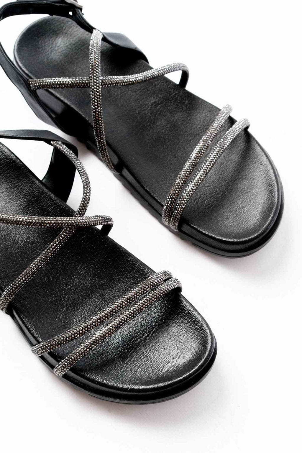 Ayakkabı Aşkı 1001-1105 Siyah Platin Taşlı Günlük Kadın Sandalet