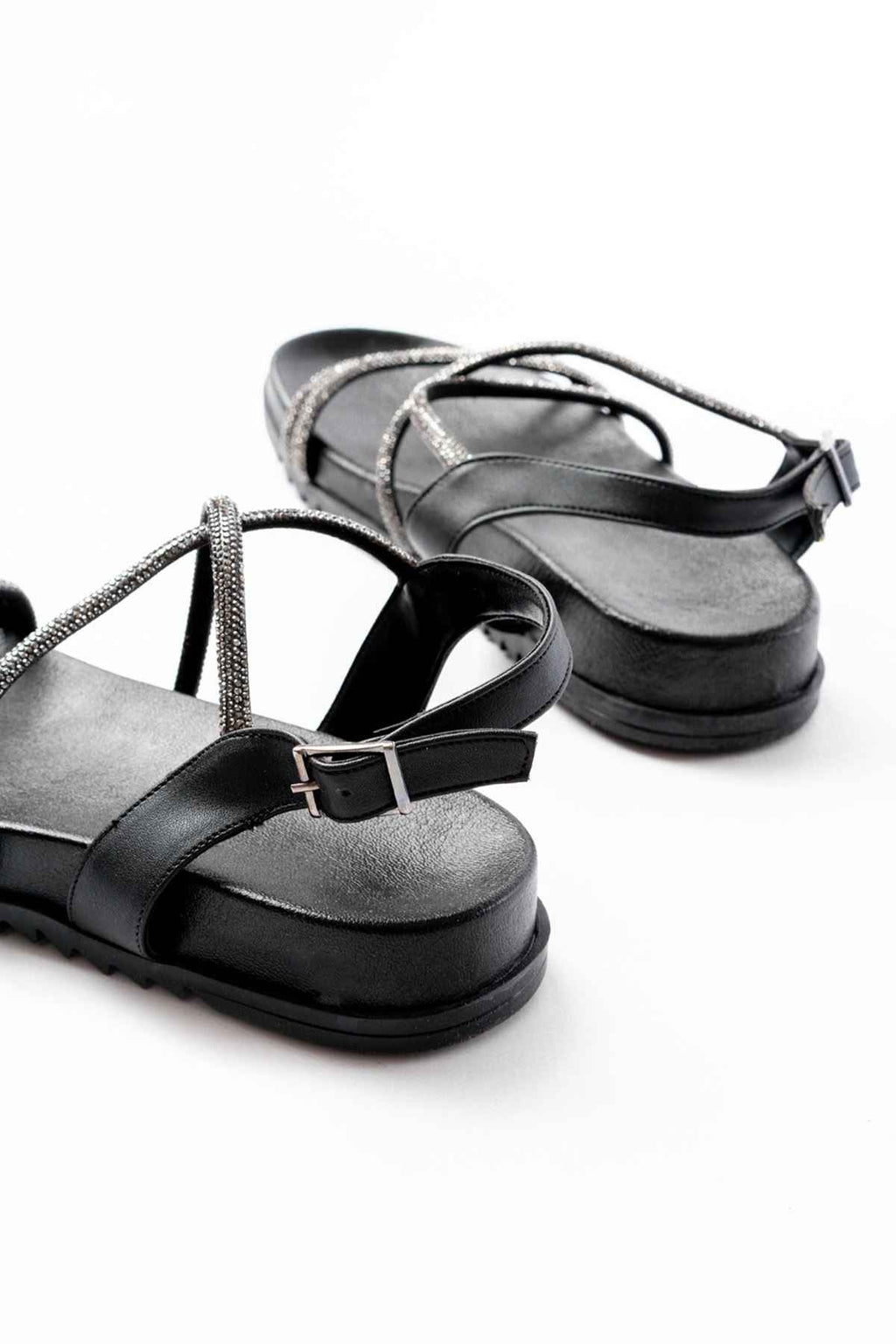 Ayakkabı Aşkı 1001-1105 Siyah Platin Taşlı Günlük Kadın Sandalet