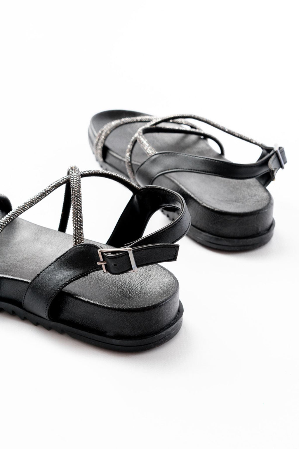 Ayakkabı Aşkı Siyah Platin Taşlı Günlük Kadın Sandalet