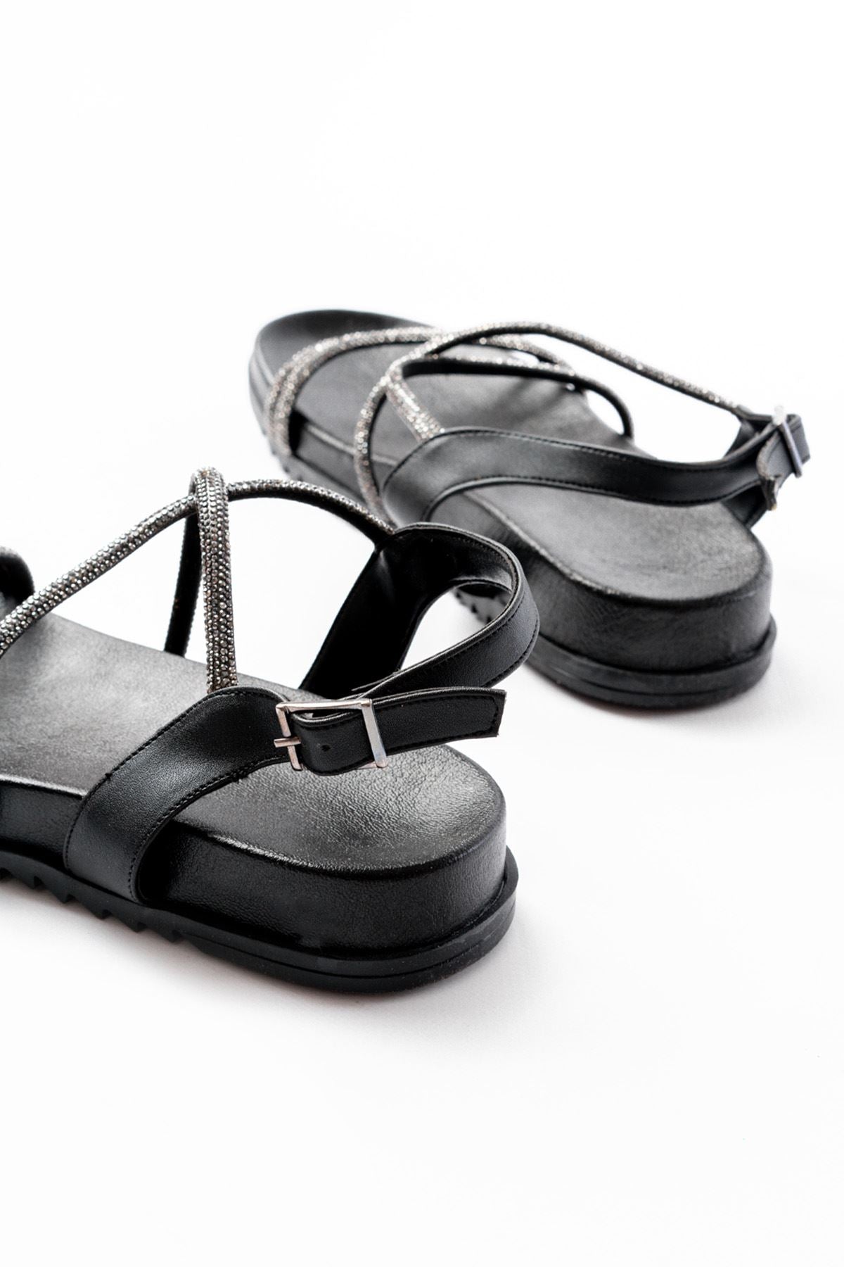 Ayakkabı Aşkı Siyah Platin Taşlı Günlük Kadın Sandalet