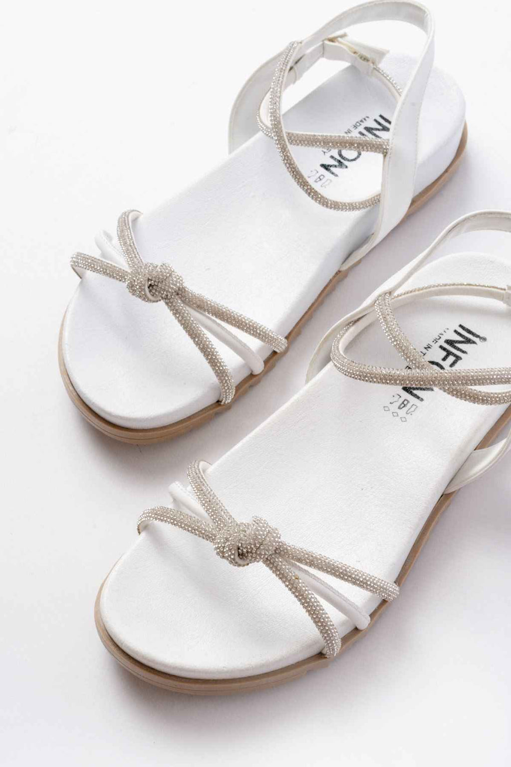 Ayakkabı Aşkı 1001-1120 Beyaz Gümüş Taşlı Günlük Kadın Sandalet