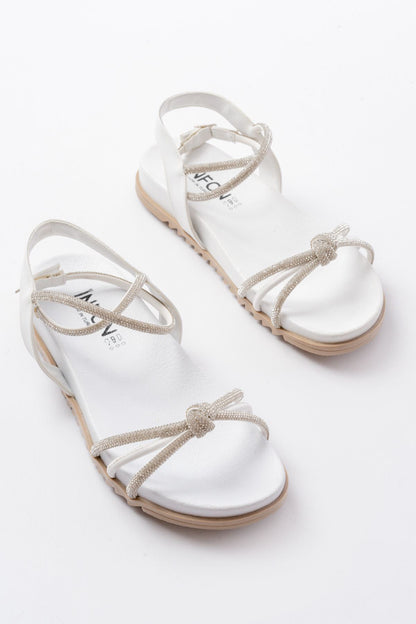 Ayakkabı Aşkı Beyaz Gümüş Taşlı Günlük Kadın Sandalet