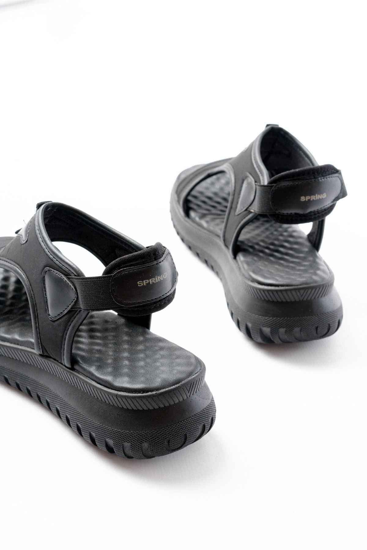 Ayakkabı Aşkı T-221 Siyah Spring Paraşüt Kumaş Lastikli Ortopedik Kadın Sandalet
