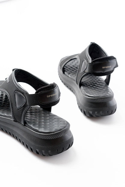 Ayakkabı Aşkı Siyah Spring Paraşüt Kumaş Lastikli Ortopedik Kadın Sandalet