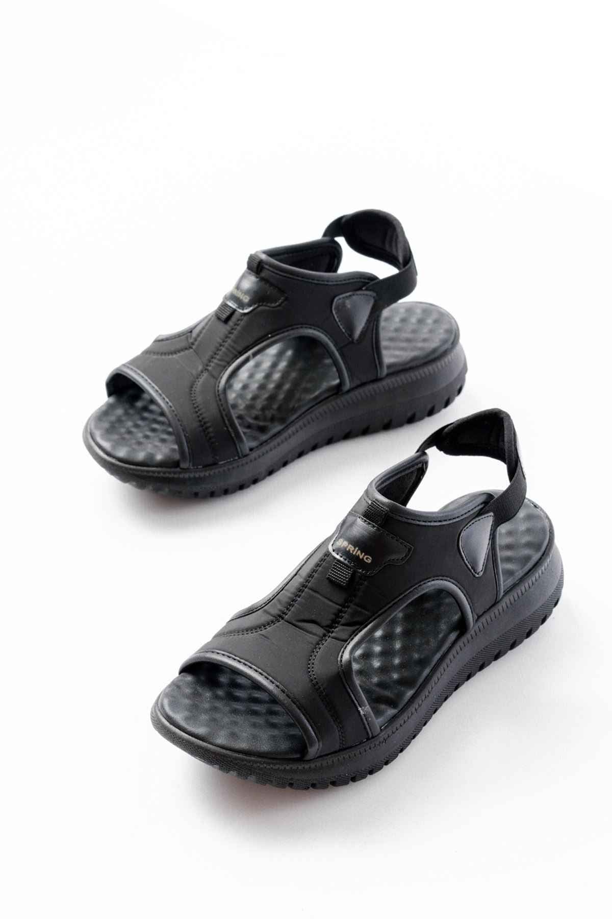 Ayakkabı Aşkı T-221 Siyah Spring Paraşüt Kumaş Lastikli Ortopedik Kadın Sandalet