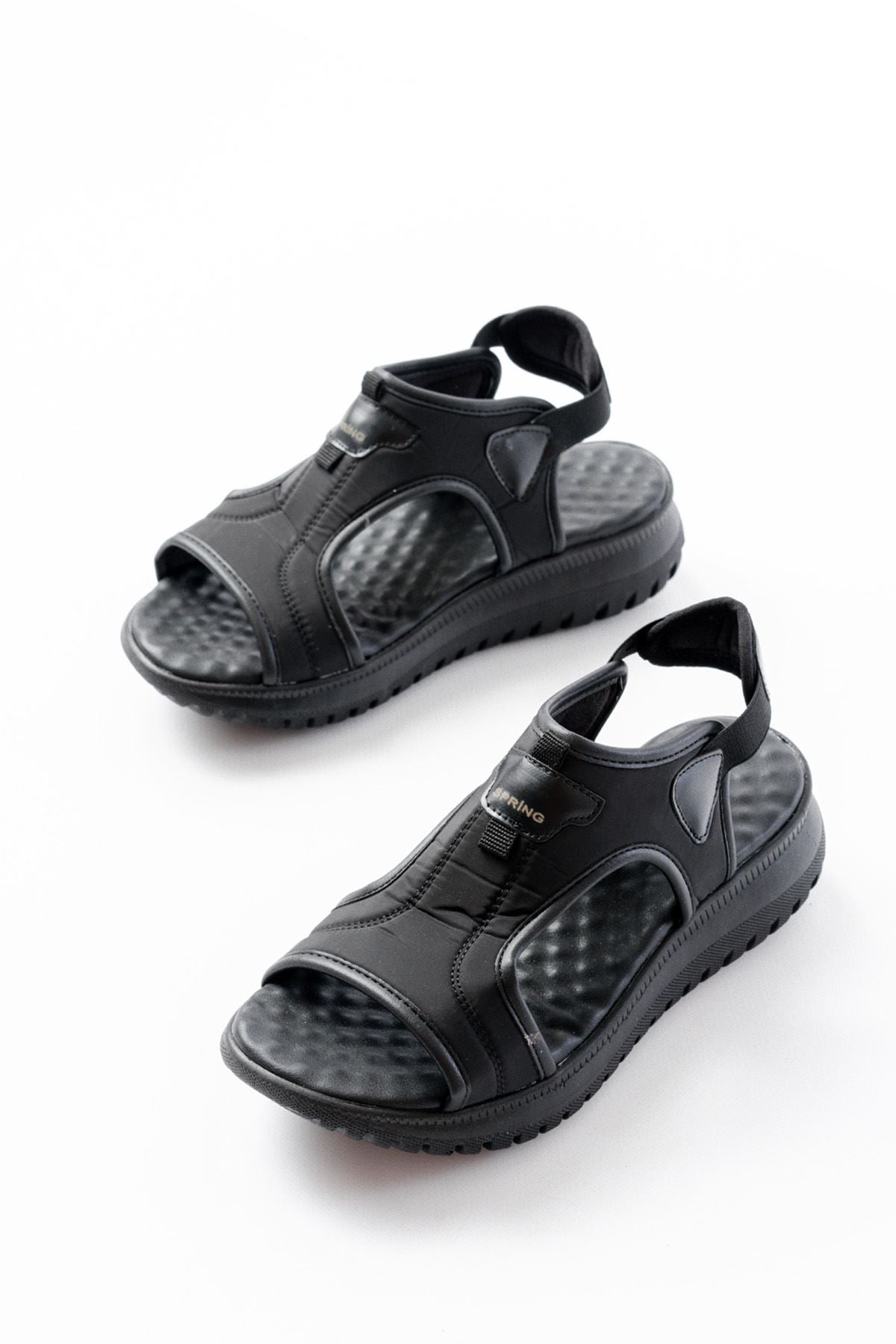 Ayakkabı Aşkı Siyah Spring Paraşüt Kumaş Lastikli Ortopedik Kadın Sandalet