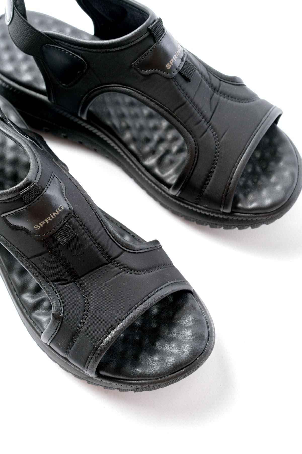 Ayakkabı Aşkı T-221 Siyah Spring Paraşüt Kumaş Lastikli Ortopedik Kadın Sandalet