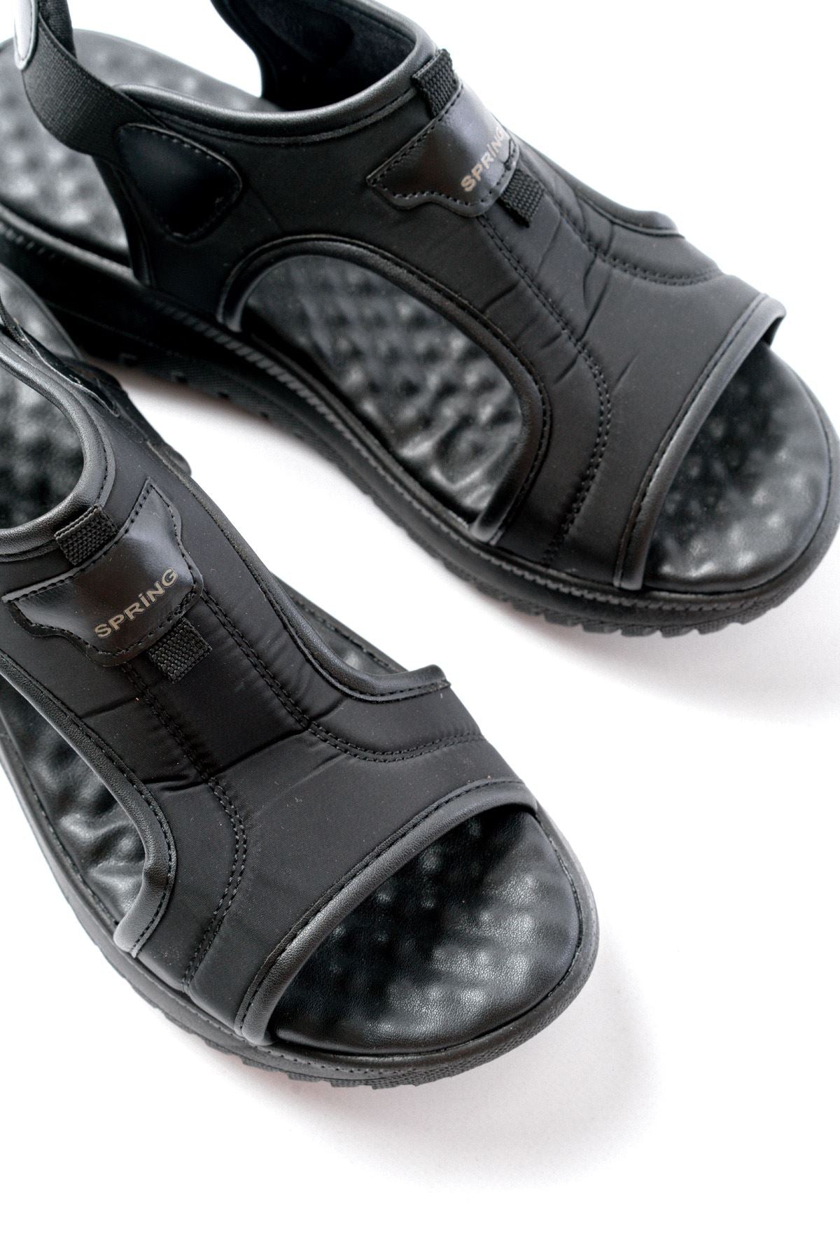 Ayakkabı Aşkı Siyah Spring Paraşüt Kumaş Lastikli Ortopedik Kadın Sandalet