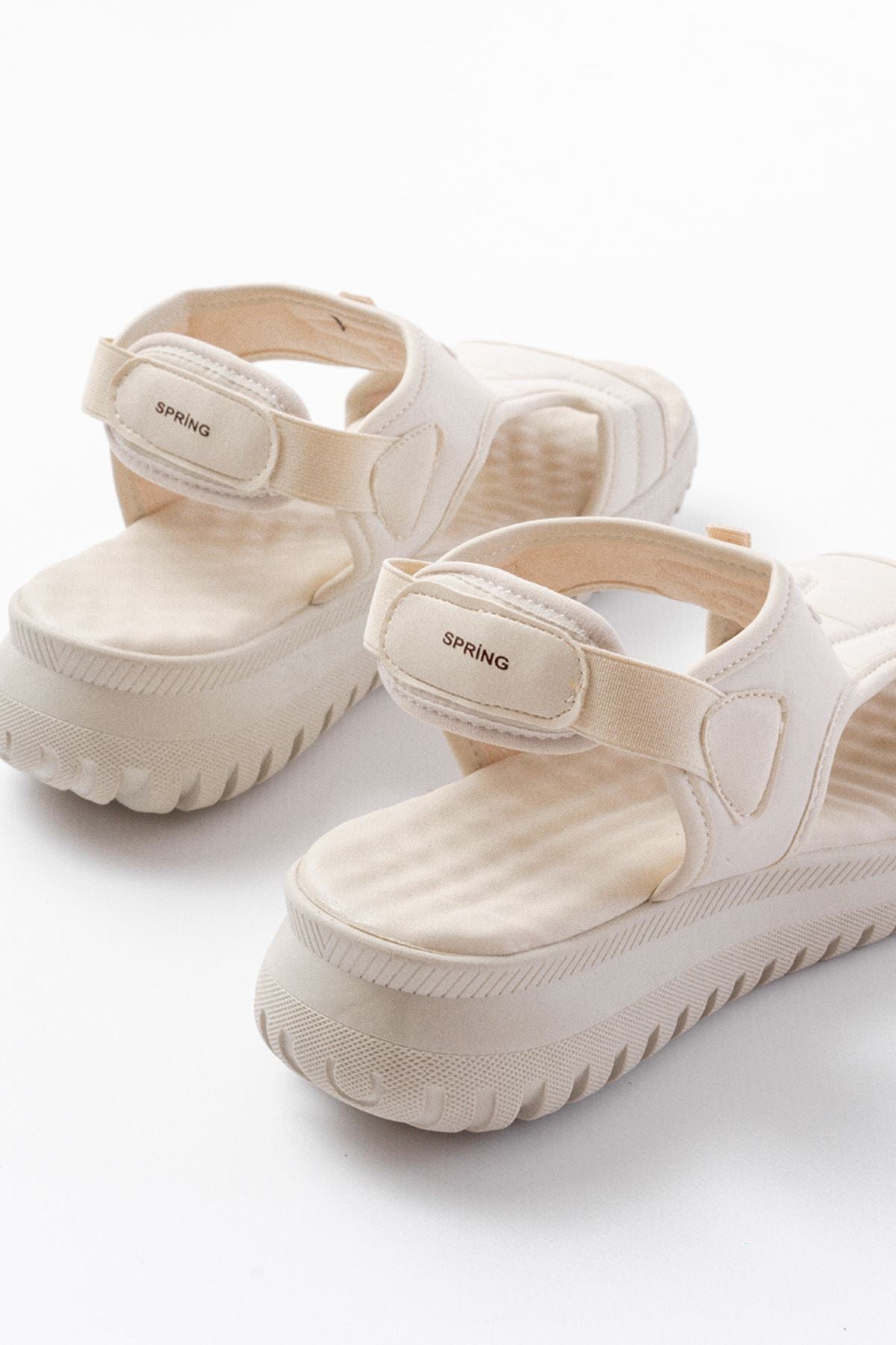 Ayakkabı Aşkı Bej Spring Paraşüt Kumaş Lastikli Ortopedik Kadın Sandalet