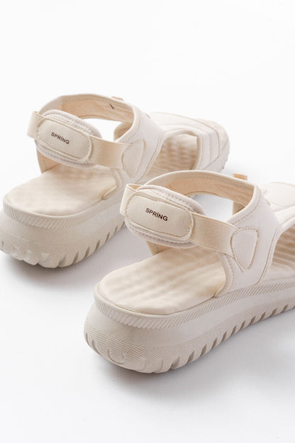 Ayakkabı Aşkı Bej Spring Paraşüt Kumaş Lastikli Ortopedik Kadın Sandalet