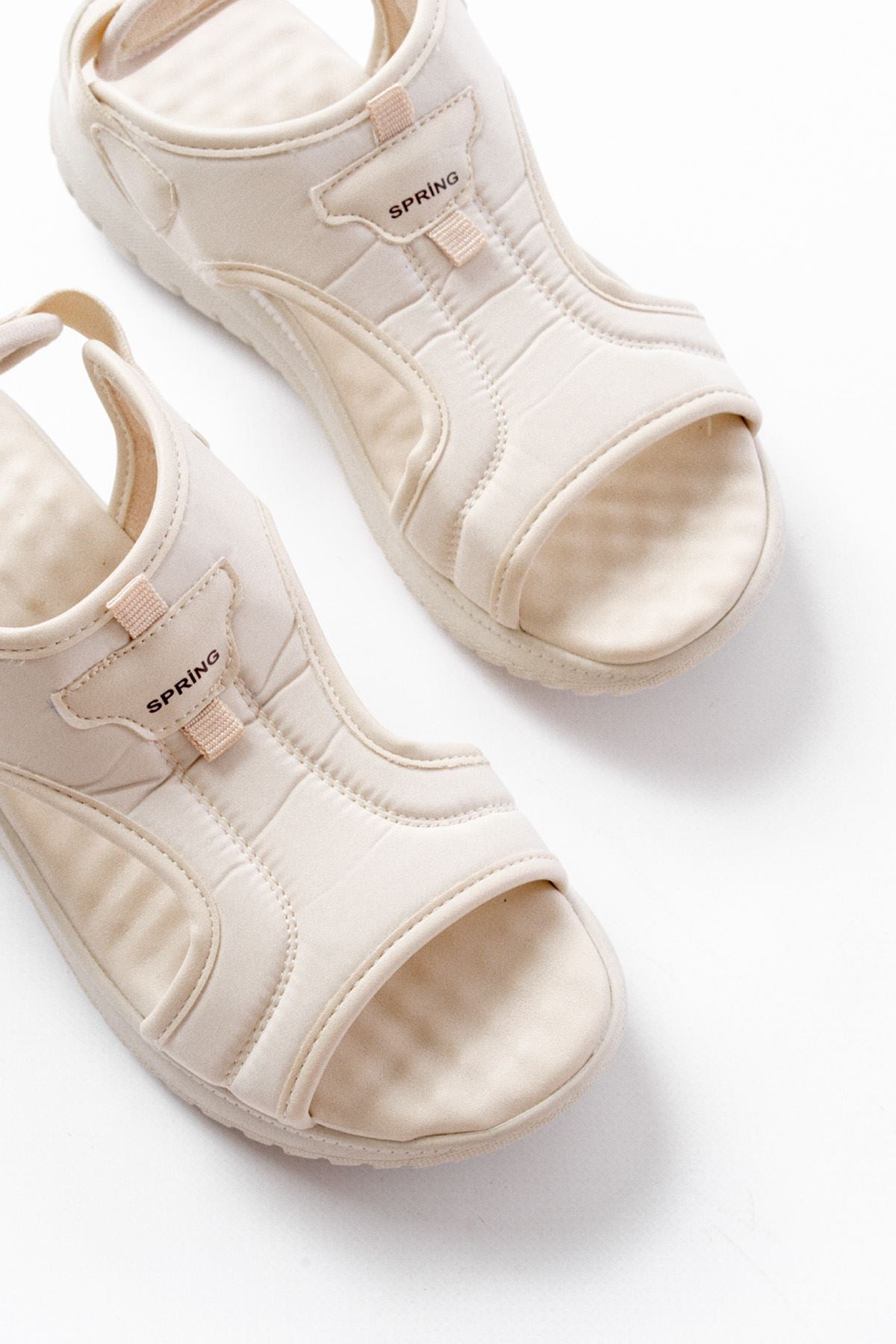 Ayakkabı Aşkı Bej Spring Paraşüt Kumaş Lastikli Ortopedik Kadın Sandalet - Ayakkabı Aşkı