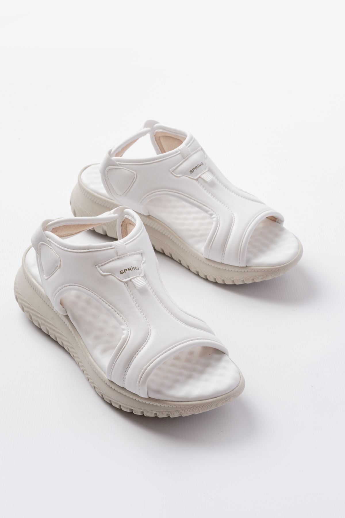 Ayakkabı Aşkı Beyaz Spring Paraşüt Kumaş Lastikli Ortopedik Kadın Sandalet