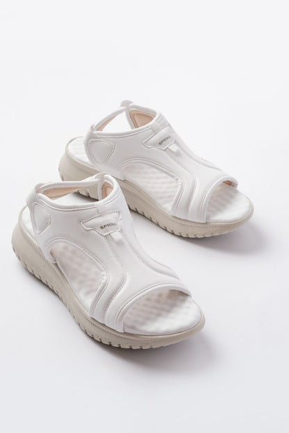 Ayakkabı Aşkı Beyaz Spring Paraşüt Kumaş Lastikli Ortopedik Kadın Sandalet