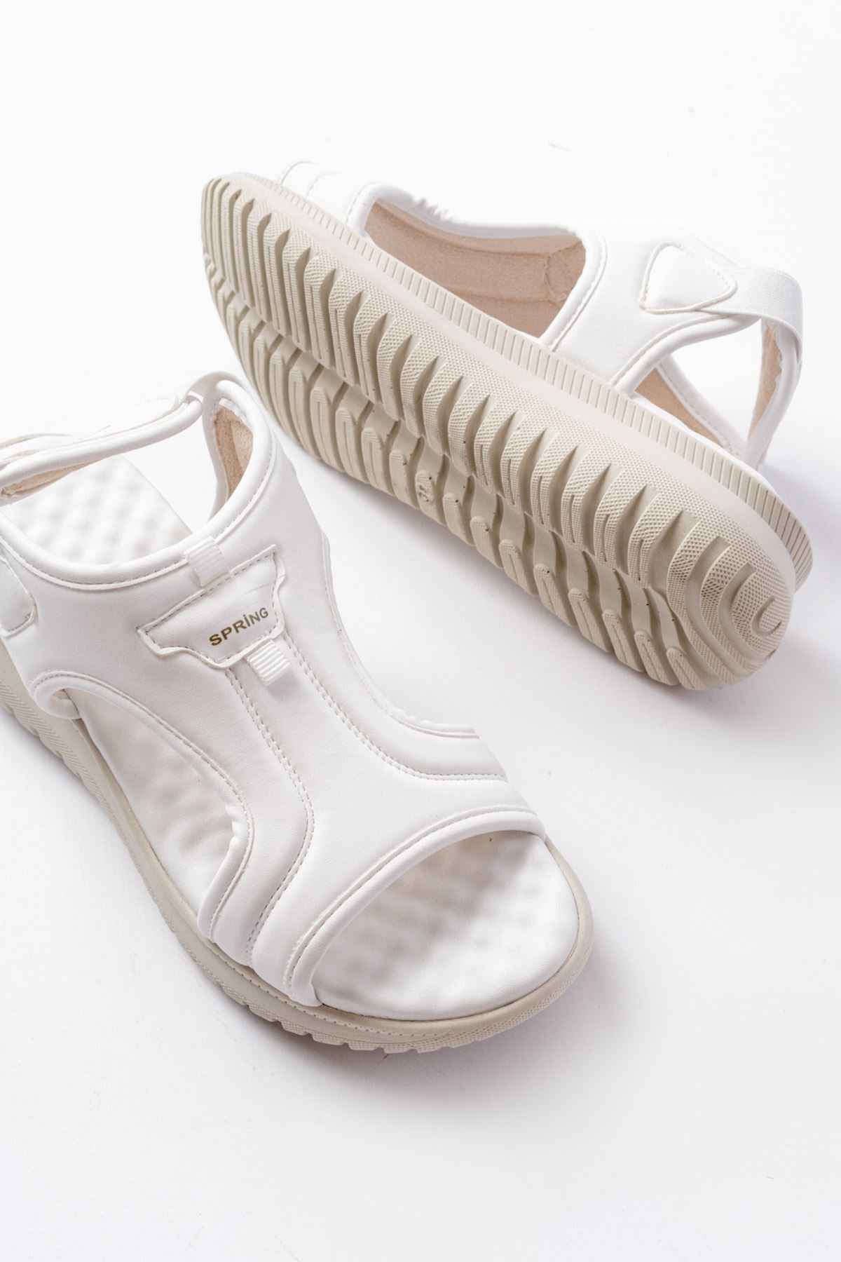 Ayakkabı Aşkı T-221 Beyaz  Spring Paraşüt Kumaş Lastikli Ortopedik Kadın Sandalet