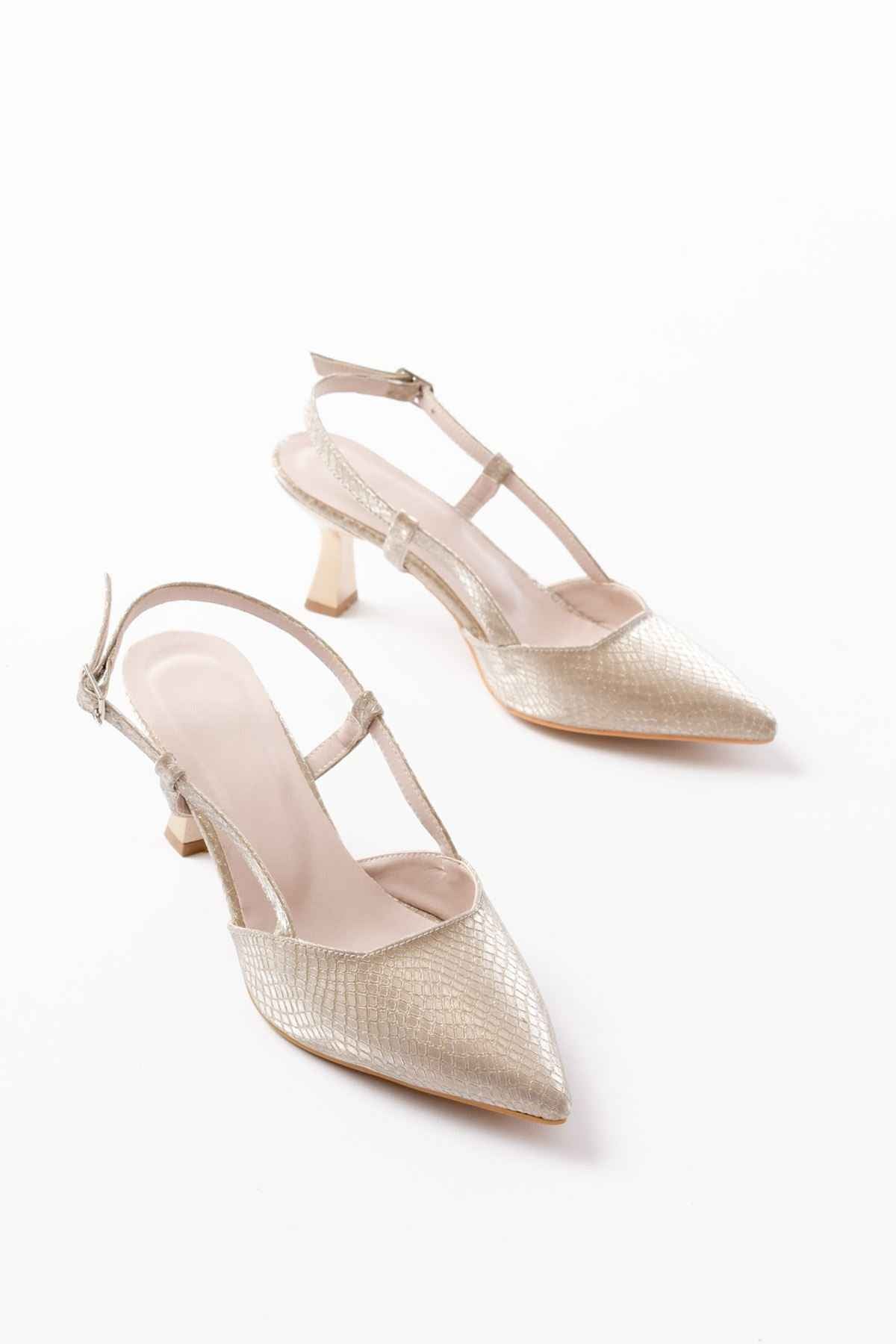 Ayakkabı Aşkı 725 Gold Pul Desenli Sivri Burunlu  Topuklu Kadın Ayakkabı