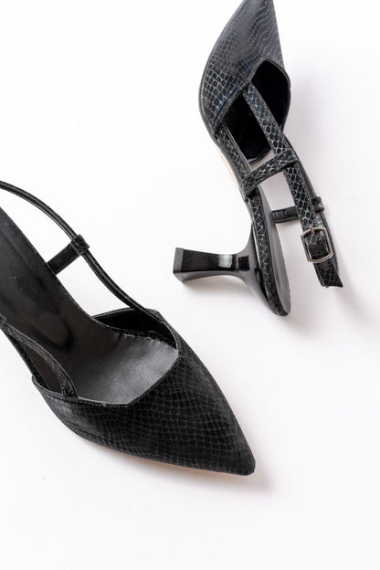Ayakkabı Aşkı 725 Siyah Pul Desenli Sivri Burunlu Topuklu Kadın Ayakkabı