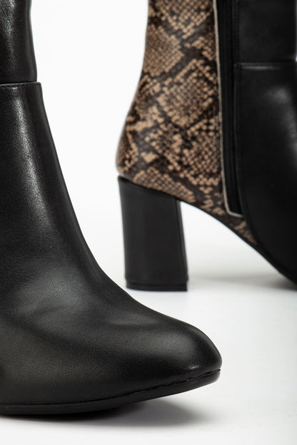 Ayakkabı Aşkı 292 Siyah Leopar Desen Detaylı Fermuarlı Yüksek Topuklu Günlük Kadın Bot