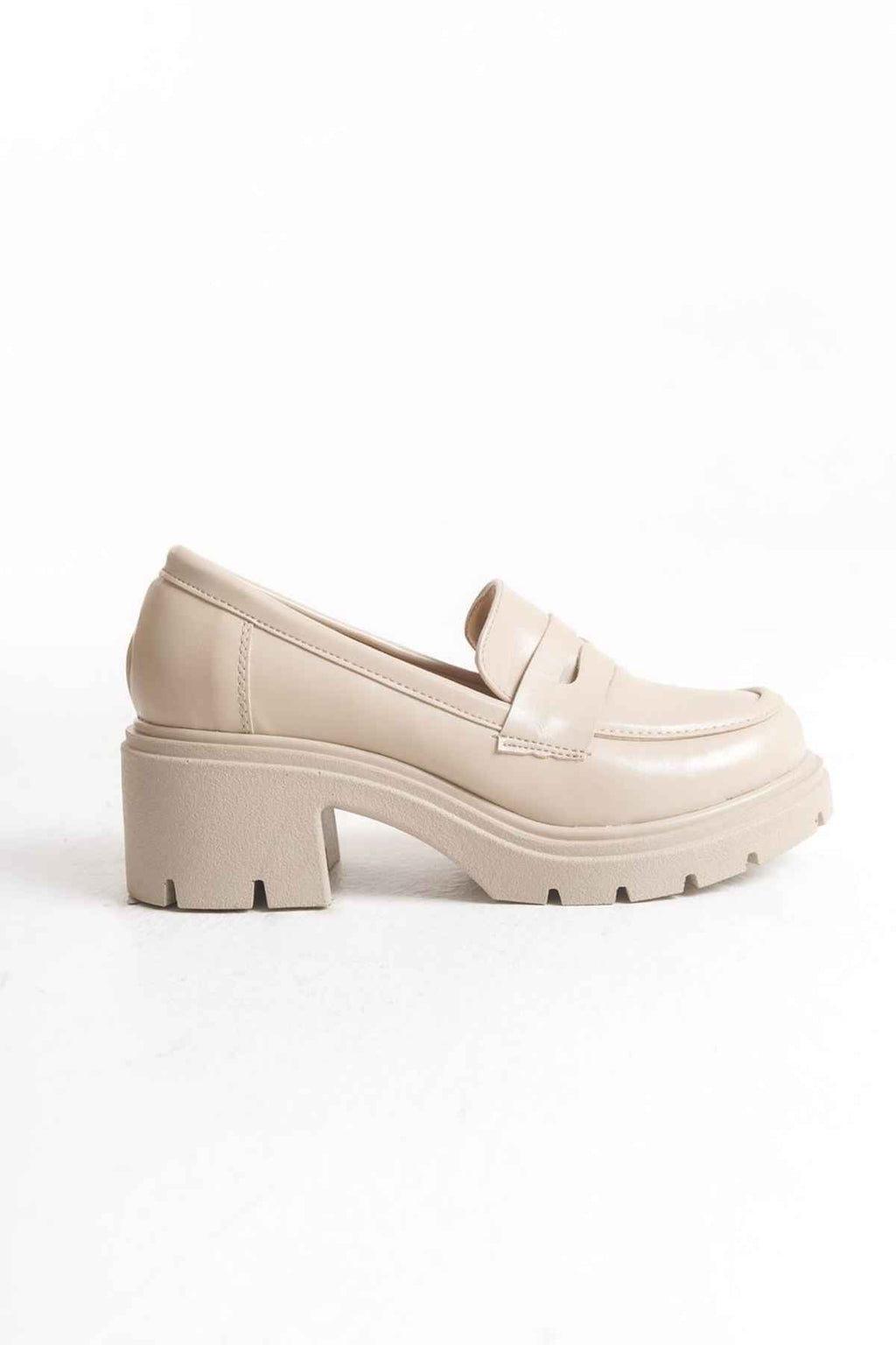 Ayakkabı Aşkı Bej Kırışık Rugan Yüksek Tabanlı Loafer Ayakkabı