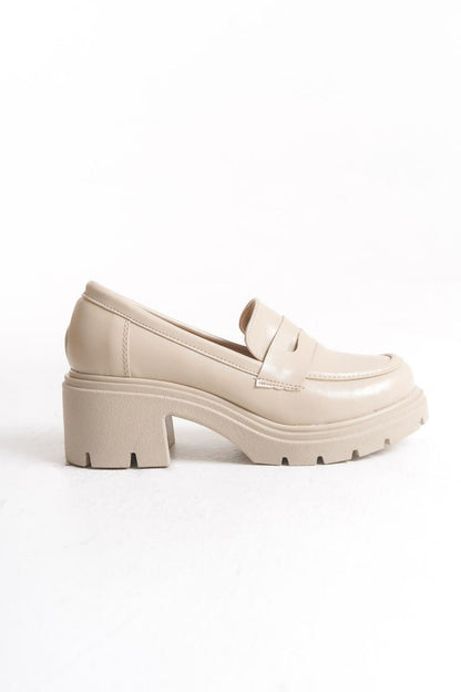 Ayakkabı Aşkı Bej Kırışık Rugan Yüksek Tabanlı Loafer Ayakkabı