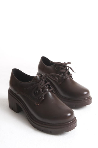 Ayakkabı Aşkı Kahve Kırışık Rugan Yüksek Tabanlı Bağcıklı Loafer Ayakkabı