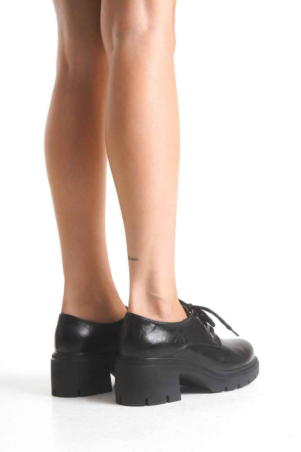 Ayakkabı Aşkı K-707 Siyah Kırışık Rugan Yüksek Tabanlı Bağcıklı  Loafer Ayakkabı