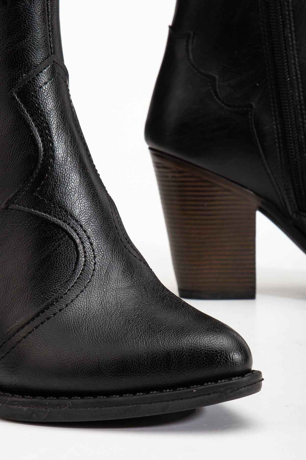 Ayakkabı Aşkı 117 Siyah Kovboy Dikiş Detaylı Fermuarlı  Yüksek Topuklu Günlük Kadın Bot