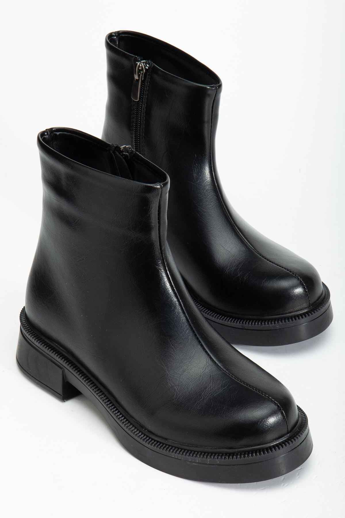 Ayakkabı Aşkı 02-3033 Siyah Kırışık Rugan Fermuarlı Günlük Kadın Bot
