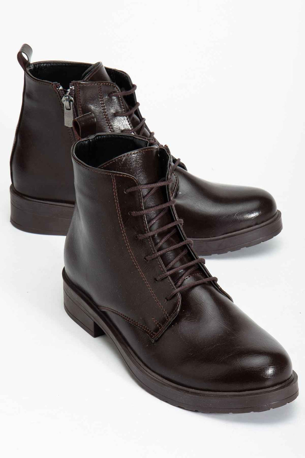 Ayakkabı Aşkı Kahve Yanki Bağcıklı Fermuarlı Günlük Kadın Bot