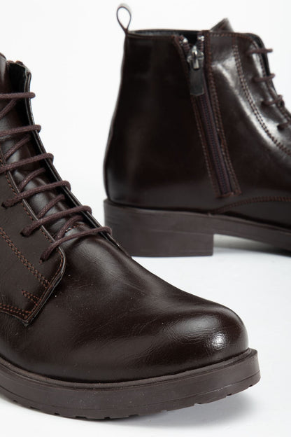 Ayakkabı Aşkı Kahve Yanki Bağcıklı Fermuarlı Günlük Kadın Bot